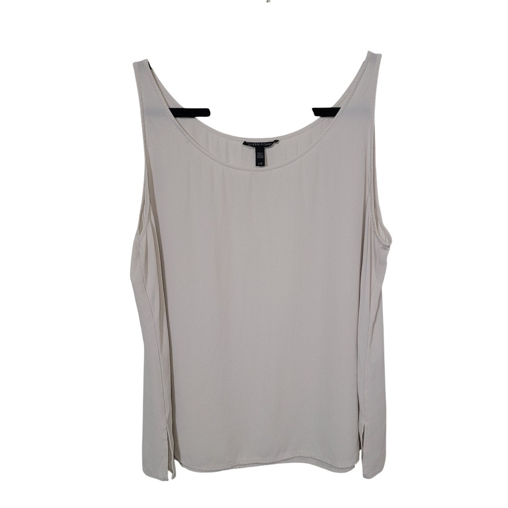 Eileen Fisher Large Silk Tank Top Womens Bone Scoop Neck Sleeveless Shell