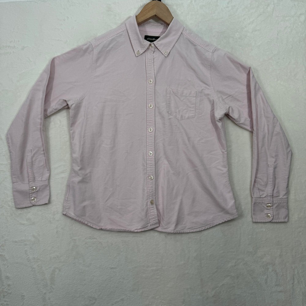 Eddie Bauer Button Down Womens Large Pink Oxford Shirt Long Sleeve Cotton