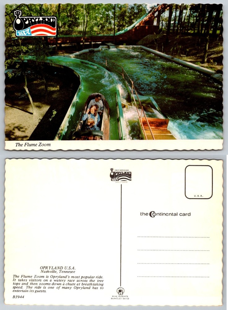 Opryland USA Nashville TN The Flume Zoom Ride Vintage Continental Postcard