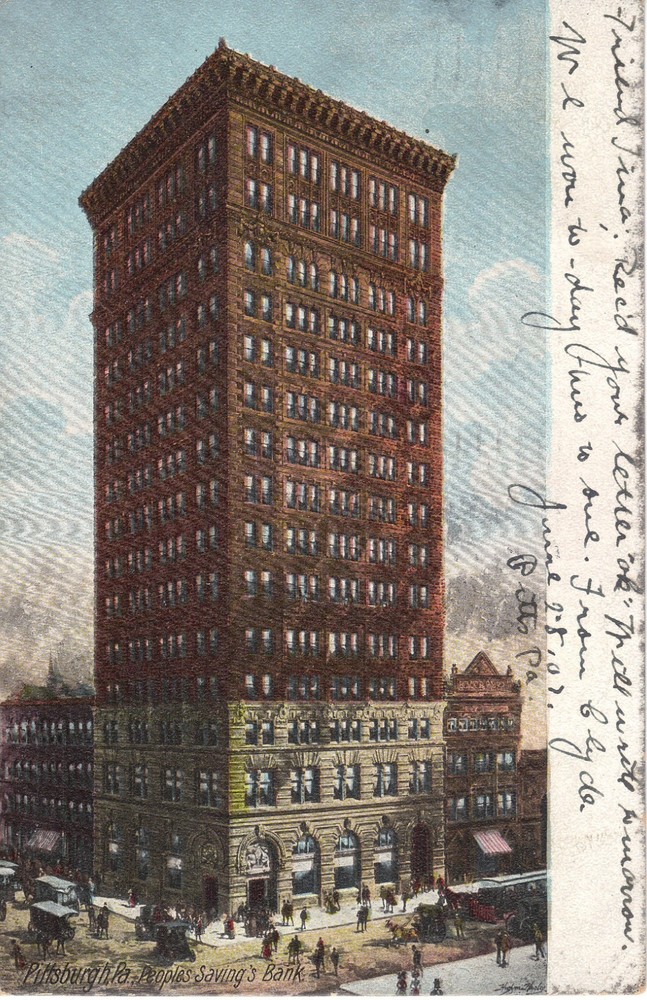 Pittsburgh PA Peoples Savings  Bank 1907 UDB Postcard Street Scene *