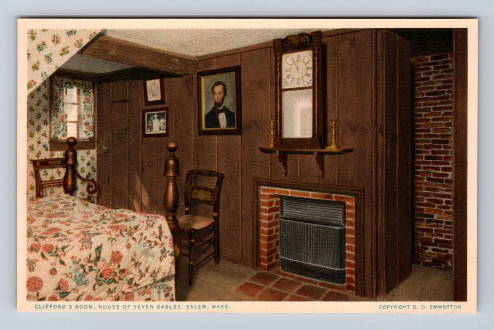 Salem MA-Massachusetts, House of Seven Gables Clifford's Room, Vintage Postcard