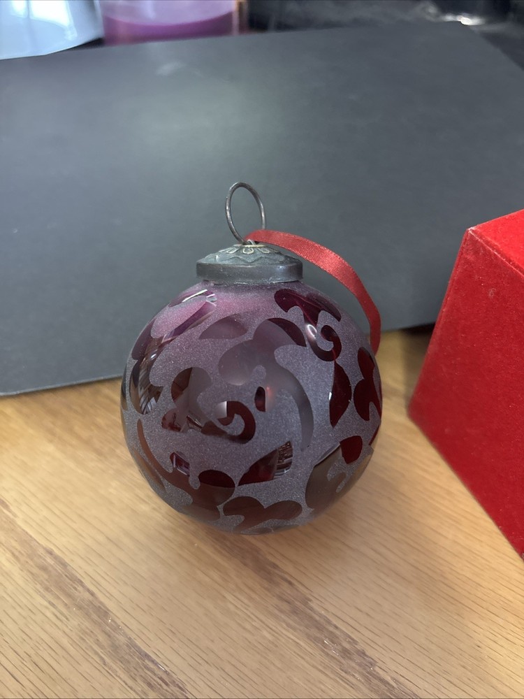Purple Etched to Solid Blown Glass Round Christmas Ornament 3
