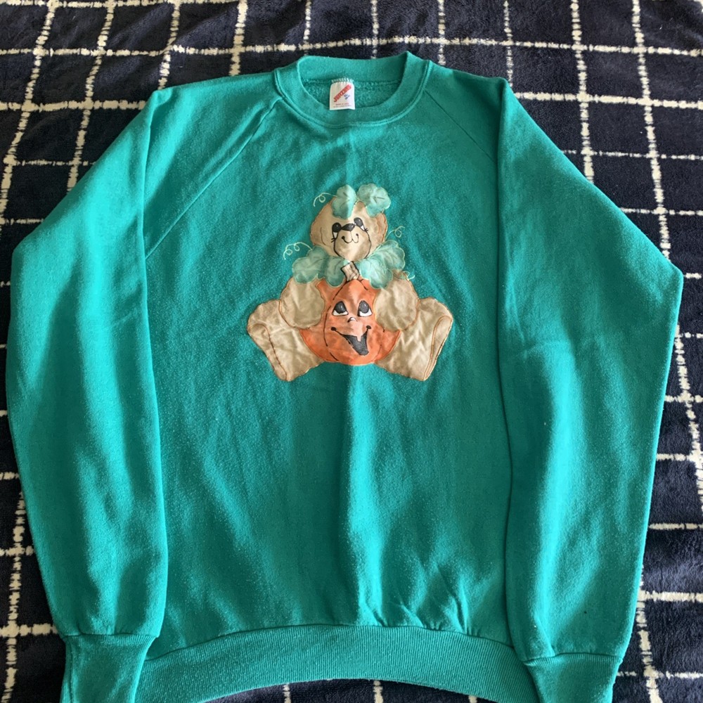 Vintage 90s  Autumn Fall Pumpkin Bear XL sweatshirt