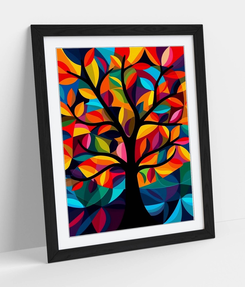 MULTI COLOUR GEOMETRIC ABSTRACT TREE FRAMED WALL ART PICTURE POSTER PRINT