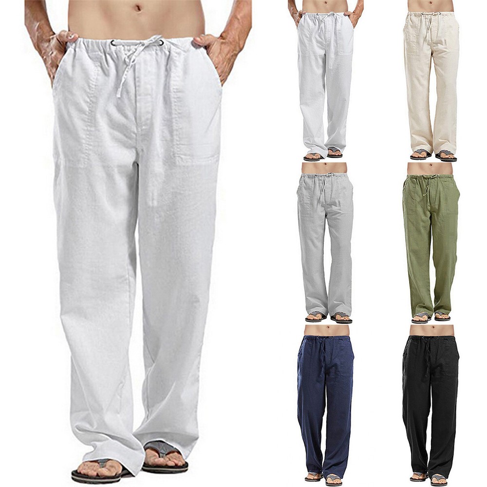 UK Men's Summer Cotton Linen Harem Pants for Beach Yoga & Casual Wear