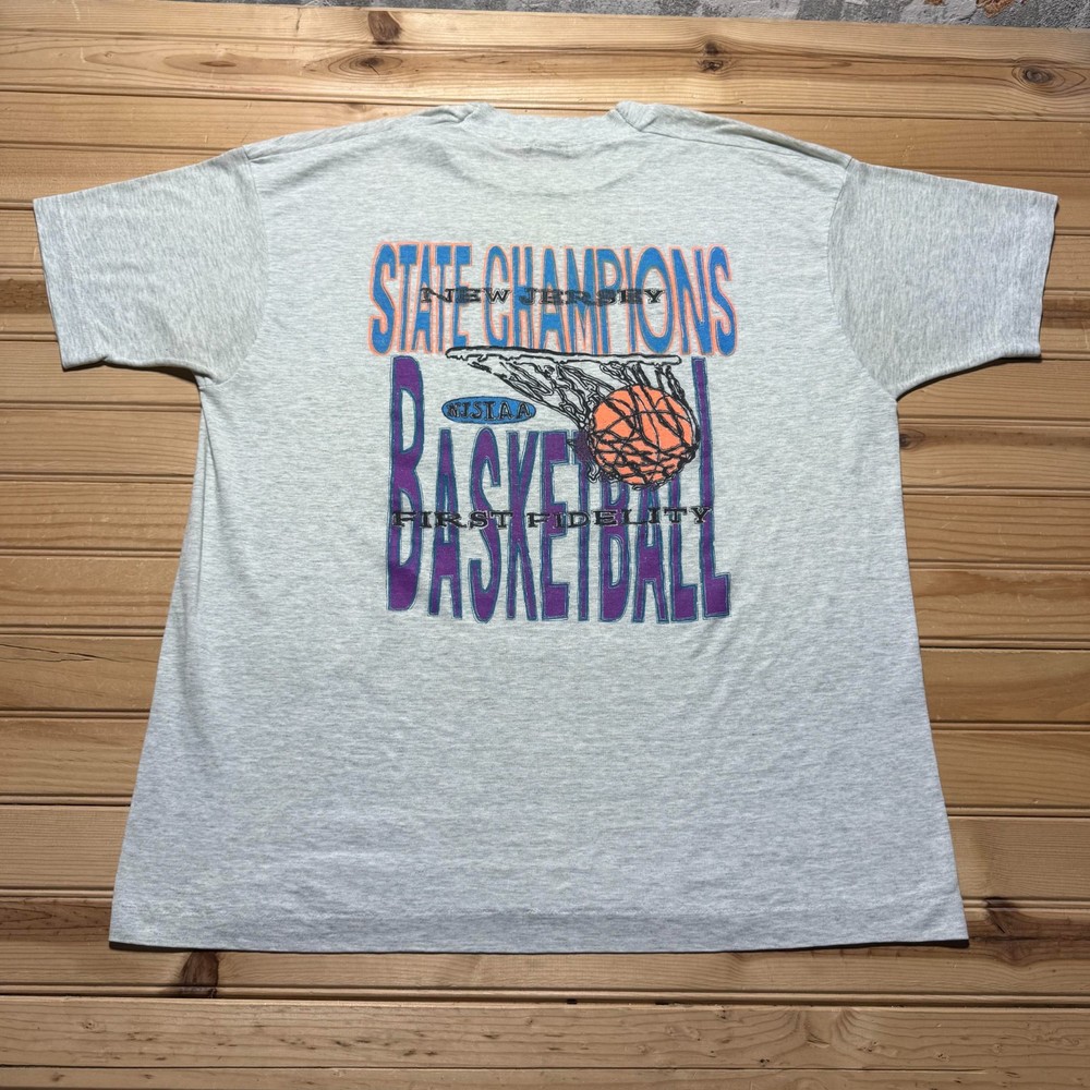 Vintage 90s NJSIAA New Jersey State Champions Graphic Basketball T-Shirt USA XL