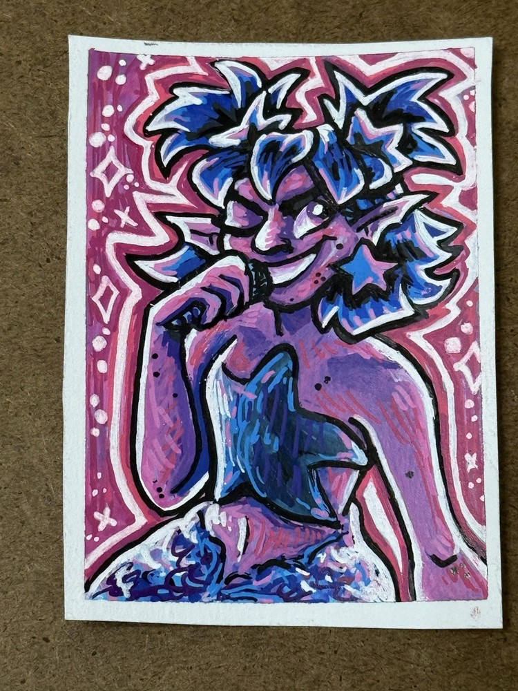 ACEO Original Mermaid Art Fantasy Portrait “Popstar!