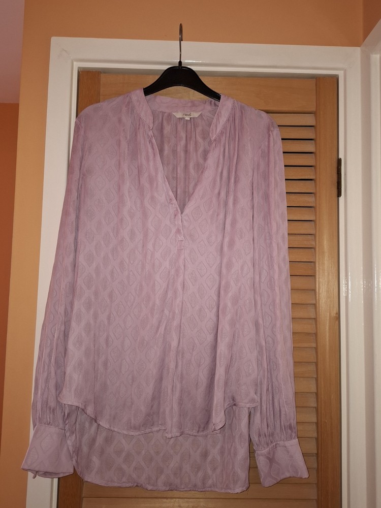 Lilac Pink Long Sleeve Blouse Size 14 Flowy and Elegant