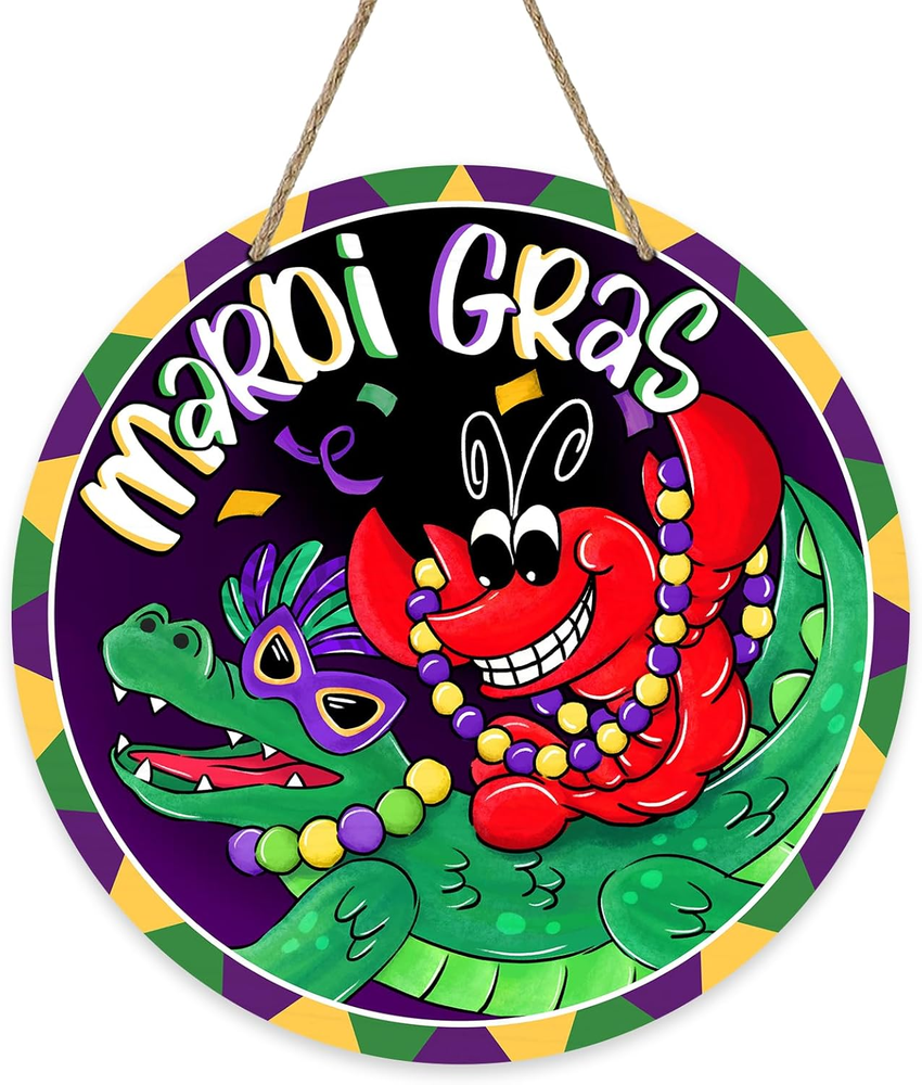 Mardi Gras Crawfish Alligator Front Door Sign, Mask Beads New Orleans Carnival W