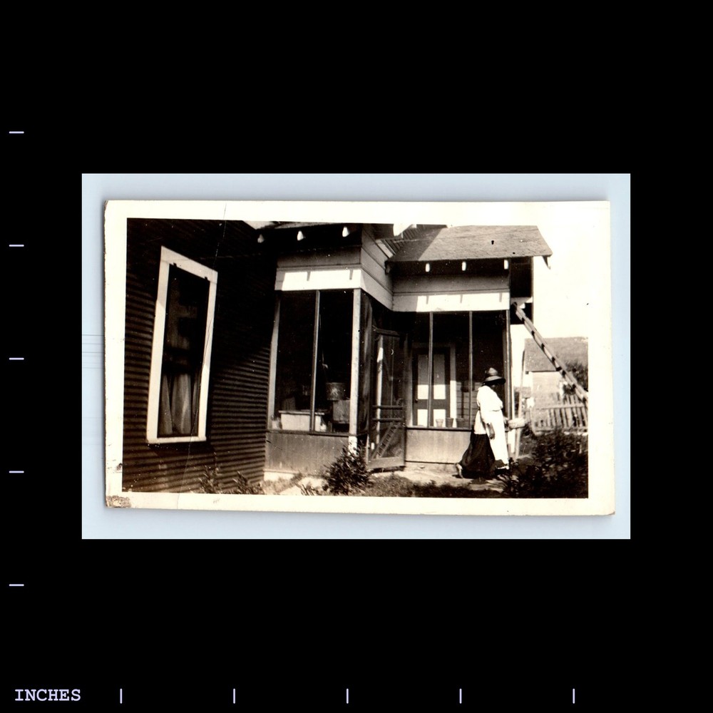 Old Vintage Photo WOMAN OUTSIDE HOUSE