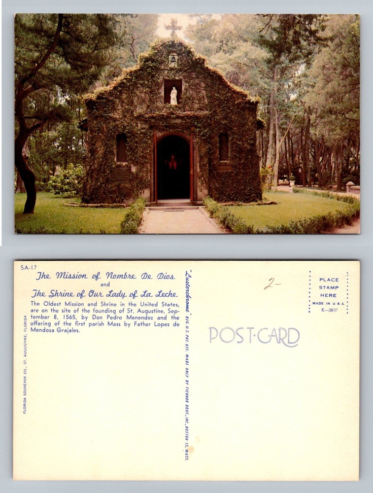 St Augustine, FL-Florida Mission Nombre de Dios Shrine La Leche Vintage Postcard