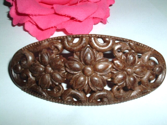 Vintage Milk Chocolate Celluloid Art Nouveau Dogwood Flower Hair Barrette