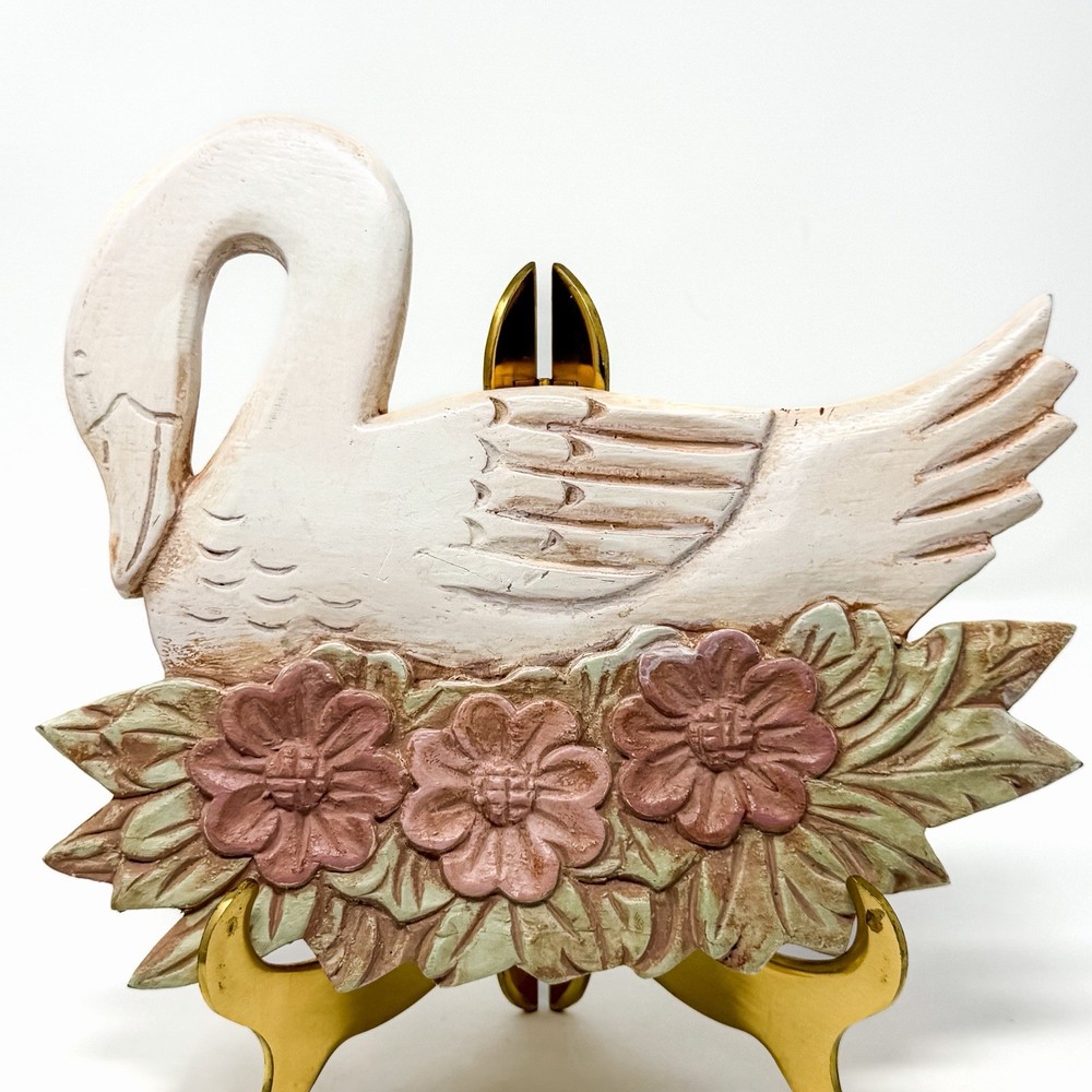 Vintage Hand Painted Swan Wall Decor Shabby Chic Cottagecore Floral