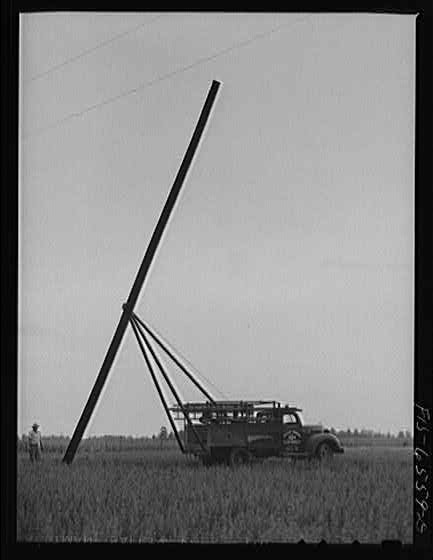 Photo:Hayti Missouri 1930s Erecting New Pole Rural Utility Truck