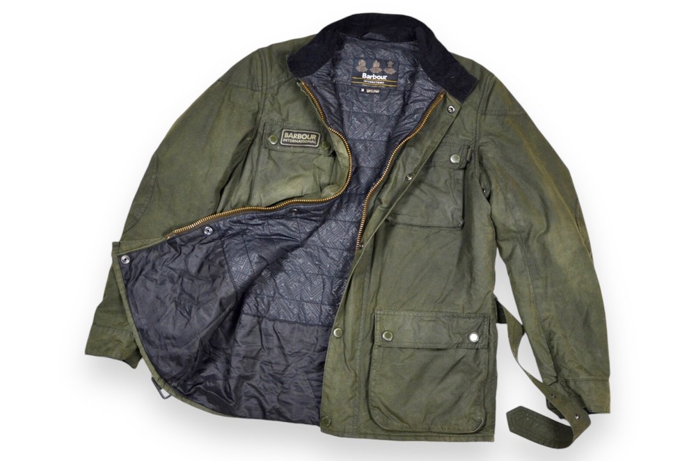 Men's Barbour Blackwell Jacket International Green Wax Motorcycles Belted Size M