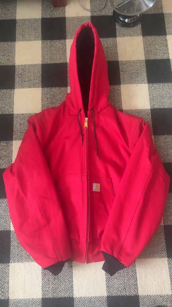 Carhartt Red Hooded Loose Fit Zip Jacket Logo Men's Size S