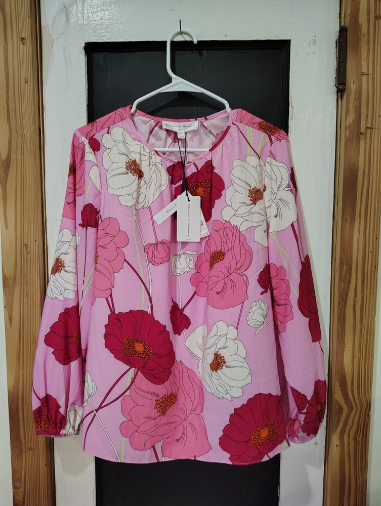 womans Chelsea & Theadore pink floral blouse size small petite new