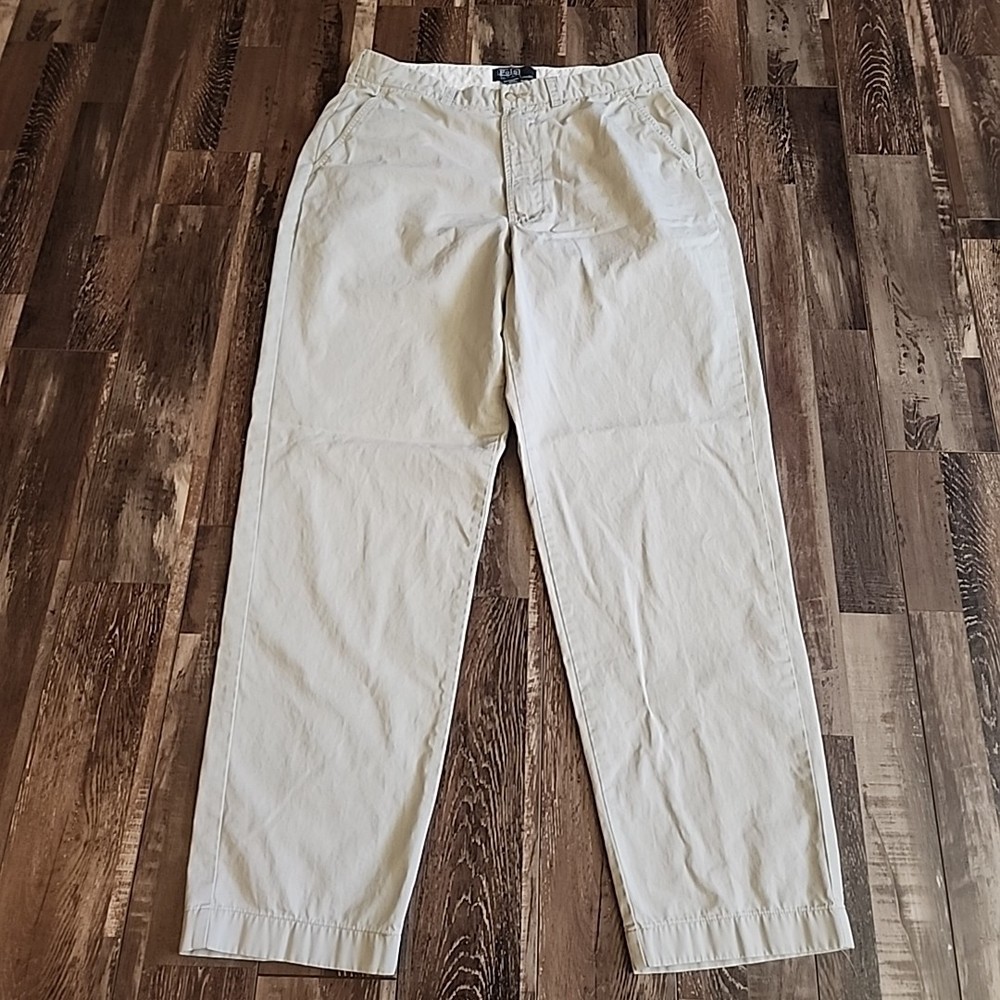 Polo Ralph Lauren Pants 35x32 Beige Khaki 100% Cotton Mens Chino Trouser