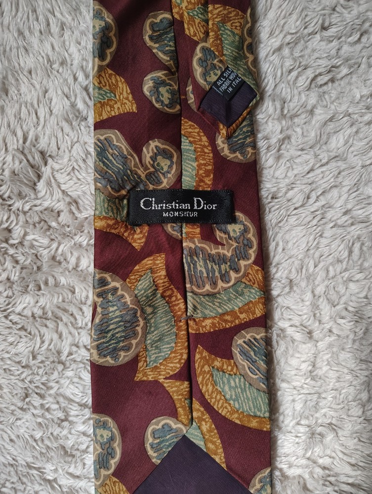 CHRISTIAN DIOR Vintage Men’s Paisley Geometric Tie 100% Silk Made in Italy