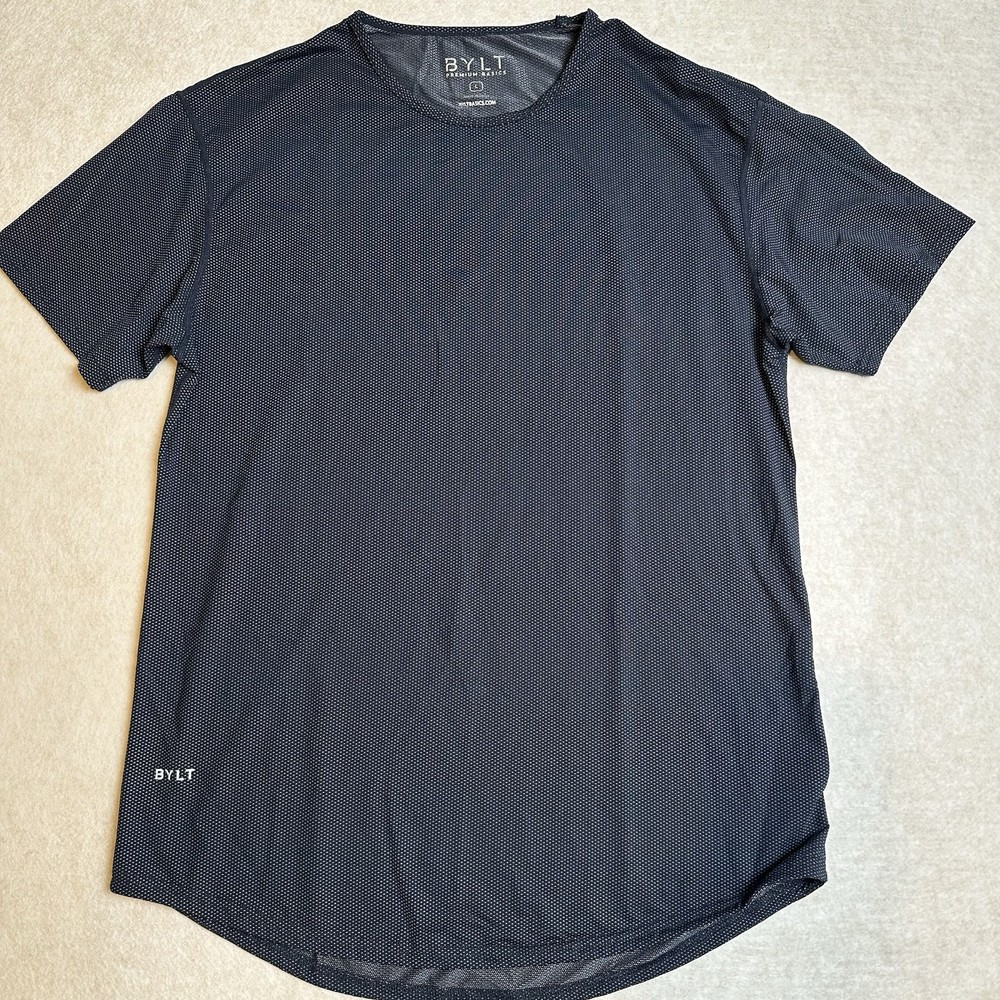 BYLT Premium Basics Drop Cut Lux T-Shirt Men’s L Black Polka Dot Short Sleeve