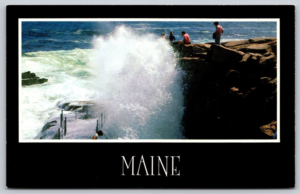Acadia National Park Thunder Hole Maine Ocean Wave Splash 1989 Postcard AA254-image