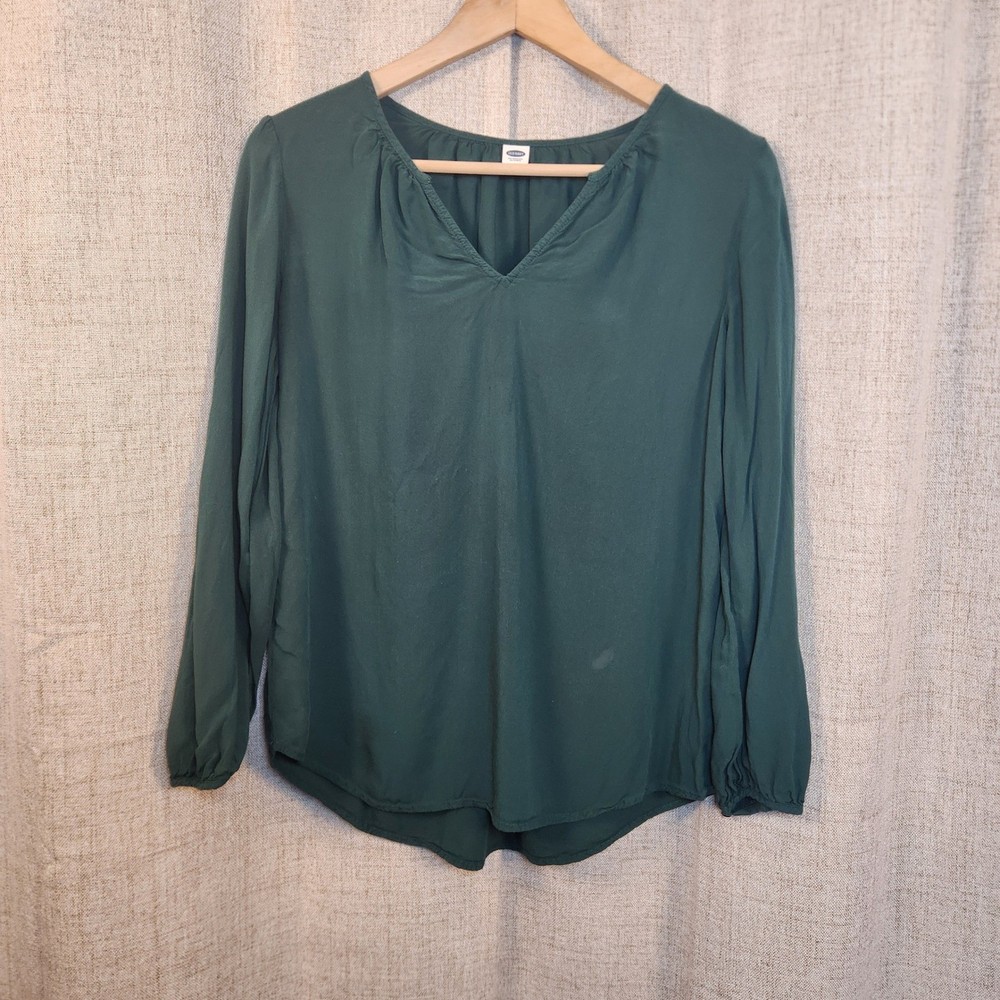 Old Navy V Neck Long Sleeve Blouse Women's S Forest Green Loose Flowy Boho