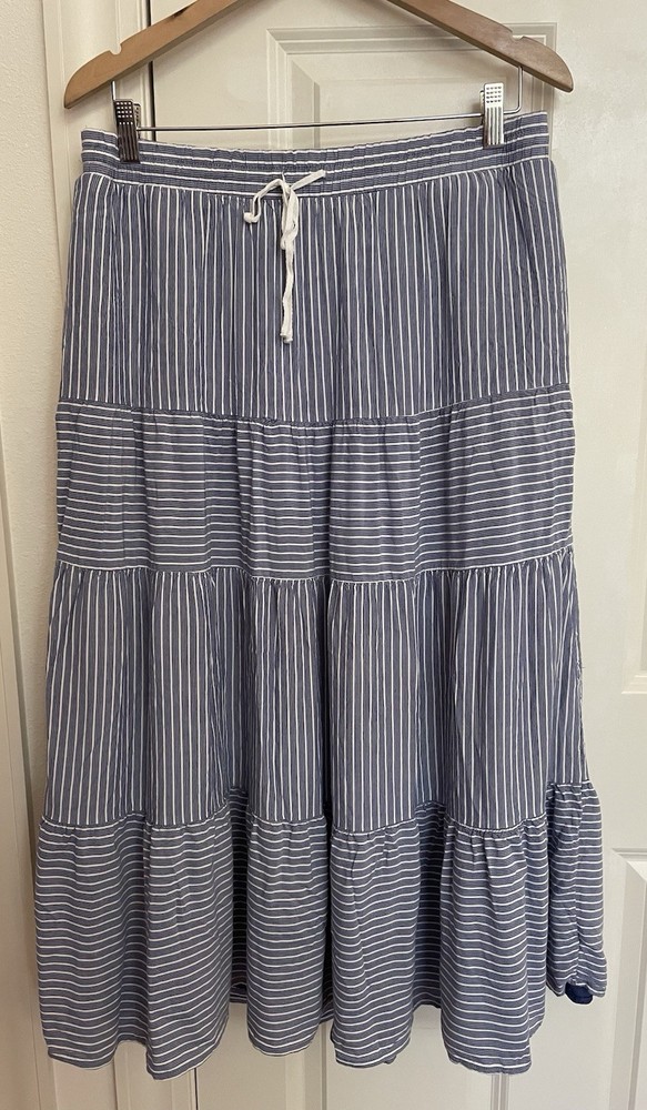 Time And Tru Tiered Maxi Skirt Blue sz L 12/14 Ruffle Cottage Pull-on Lined