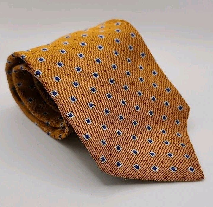 Lauren Ralph Lauren RLL Hand Finished 100% Silk Tie Yellow Blue Red Geometric