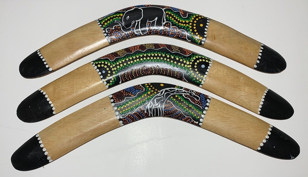 Scratch & Dent Set of Three Aboriginal Dot Painted Boomerangs