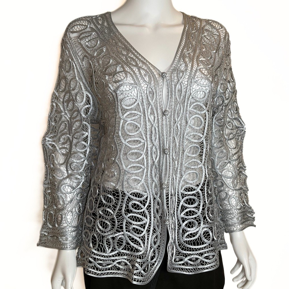 Open Work Morning Crochet Lace Cardigan Womens SZ M Romantic Midnight Whimsigoth