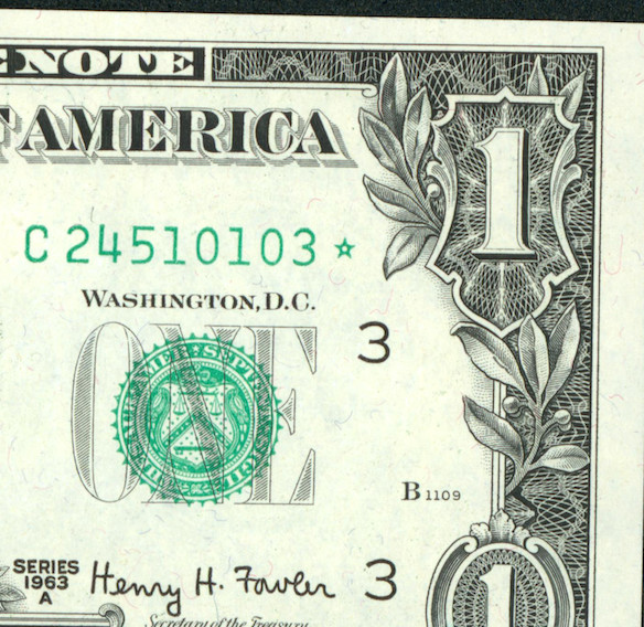 **STAR** $1 1963 ((CHOICE/ GEM)) Federal Reserve Note ** (3rd of 3 consec)