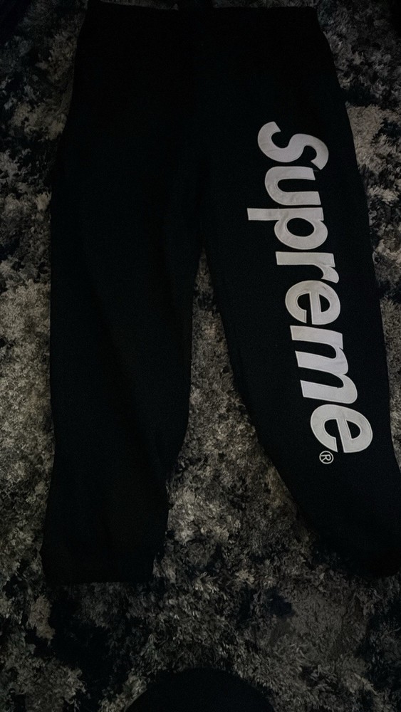 Supreme Men’s Black Sweatpants White Logo Print Size S Activewear Pants