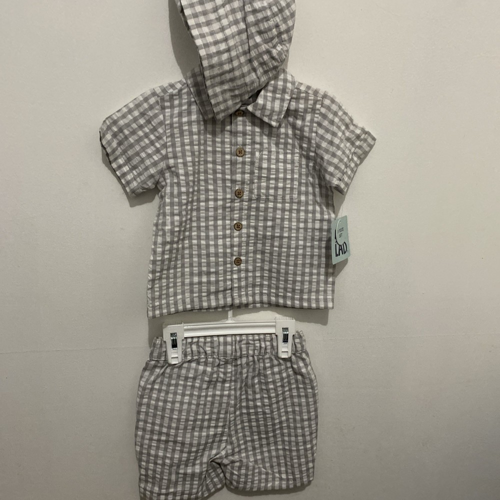 Baby Toddler Boys Little Lad 3pc Set Seersucker Shirt Shorts Bucket Hat NWT