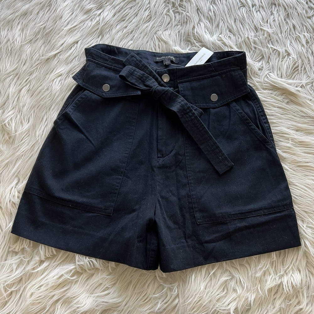 NWT Women’s Banana Republic Black Bow Paper Bag Shorts Cotton size 4