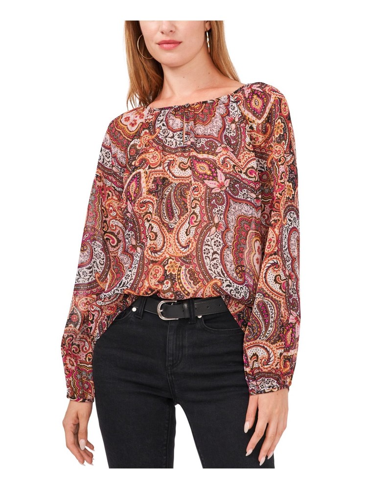 VINCE CAMUTO Womens Pink Sheer Long Sleeve Keyhole Wear To Work Blouse XS
