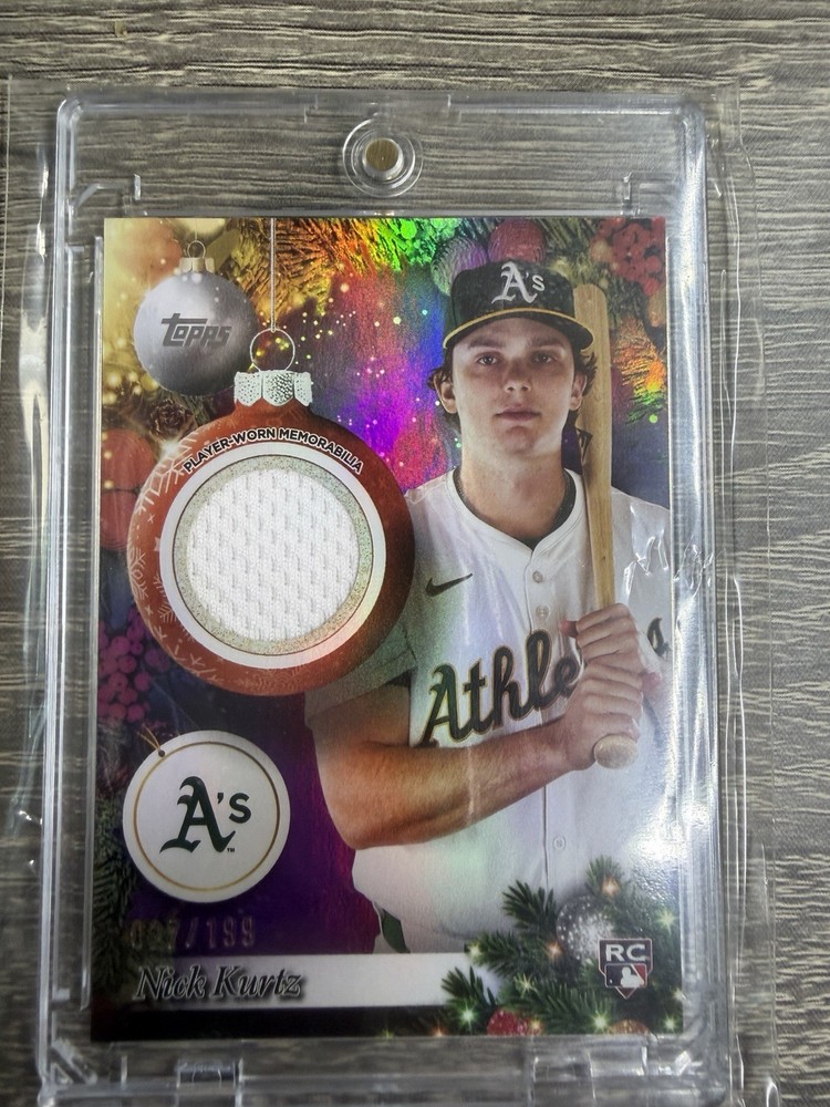 2025 Topps Holiday Nick Kurtz #PR-NK Purple Metallic /199 Athletics RC