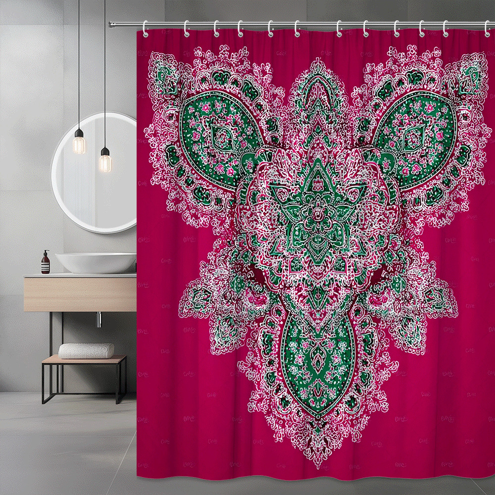 Pink Green Paisley Mandala Shower Curtain Boho Floral Graphic
