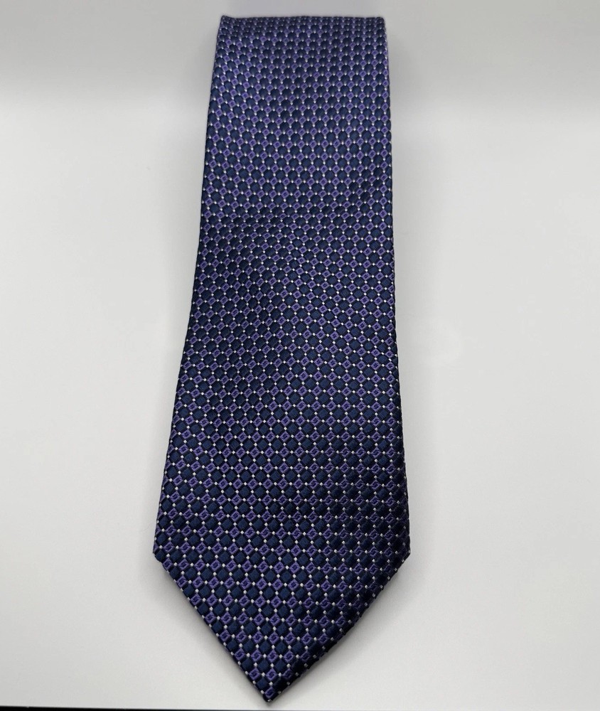Stafford Tailored Culture Black & Purple Geometric Silk Tie 3.25”x59”