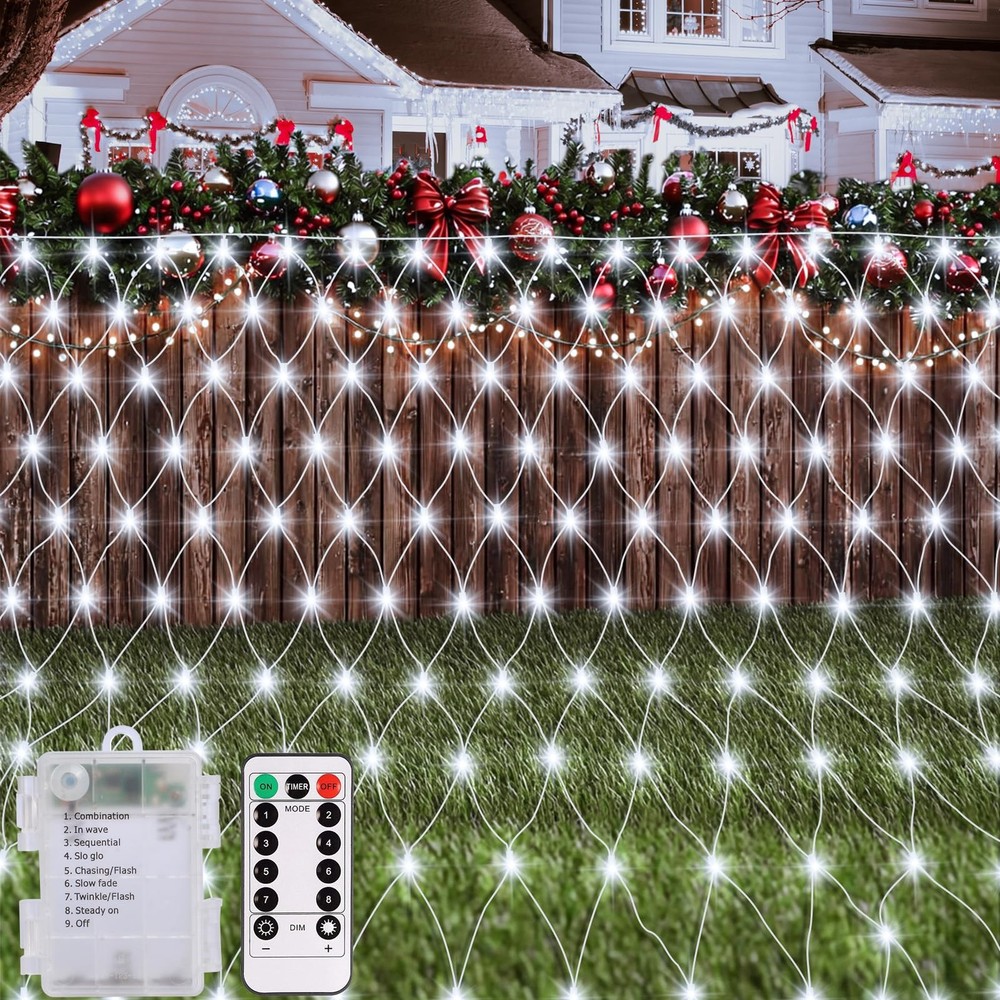 Waterproof Garden Net Lights with Remote - 8 Modes Battery Operated