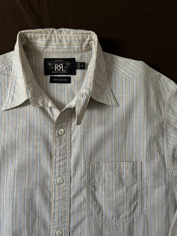 Excellent Condition RRL STRIPE WORK SHIRT Double RL Allover Pattern Beige _#562