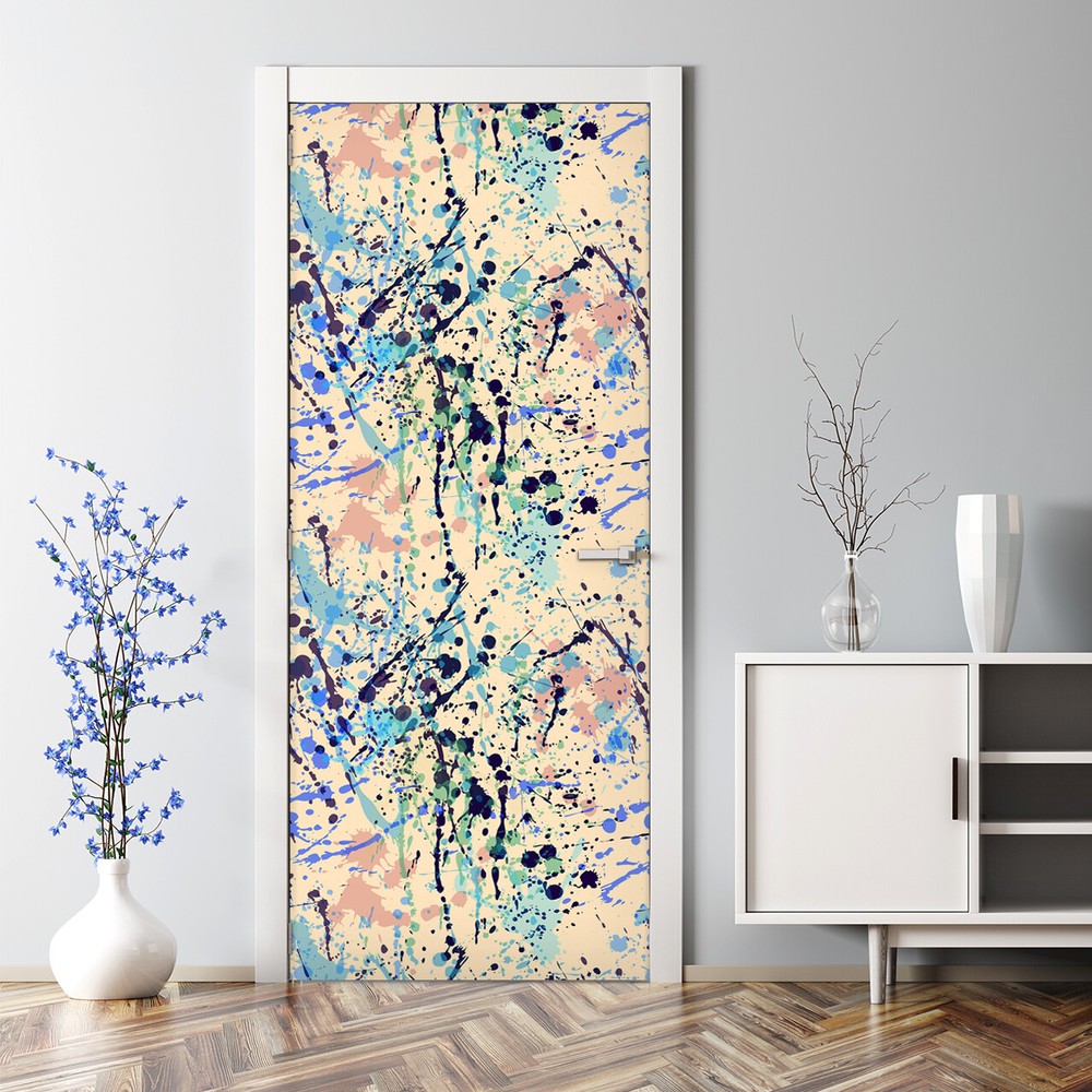 Watercolour yellow Bubble Free Door sticker blue Decal Decor wall covering