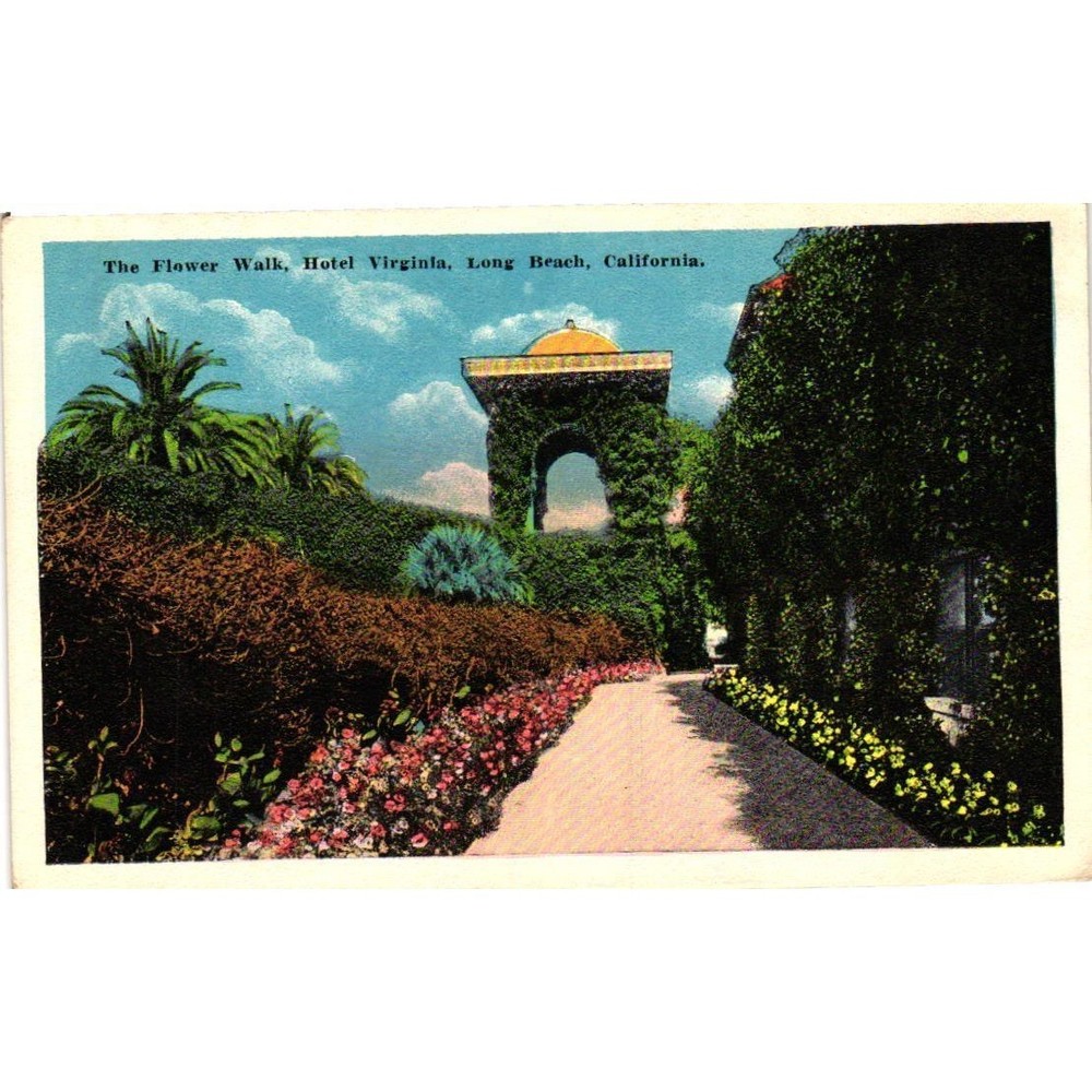 Vintage Hotel Virginia Long Beach CA Postcard Flower Walk Linen California Co