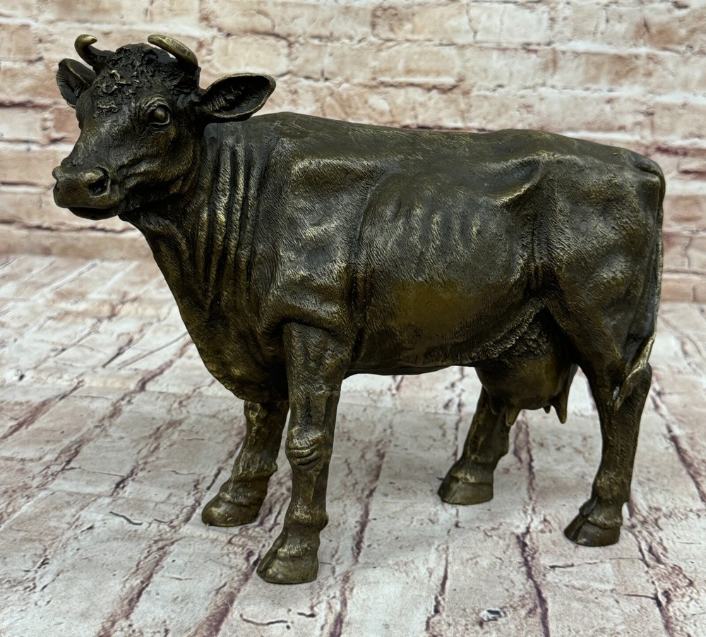 Statue Sculpture Hot cast bronze Signed Bull Art Deco style Home Decor Figurine
