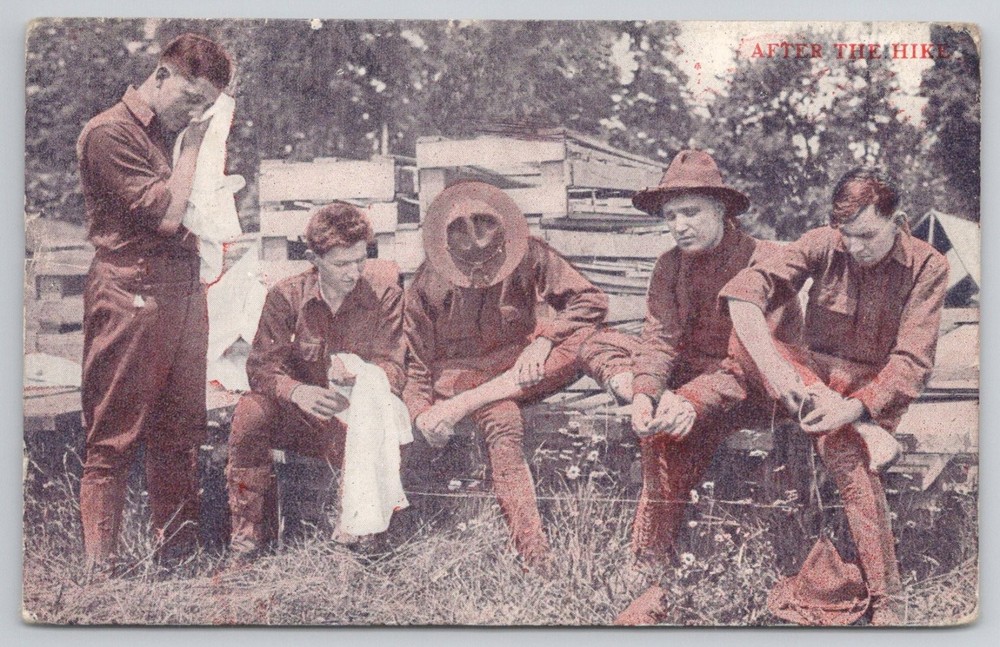 1917 WWI Era Soldiers After The Hike Postcard - Camp Hancock, Augusta, GA