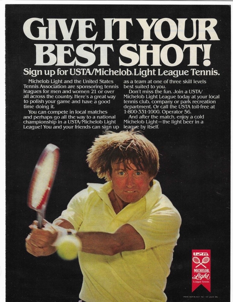 Michelob Light League Tennis  Original Print Ad