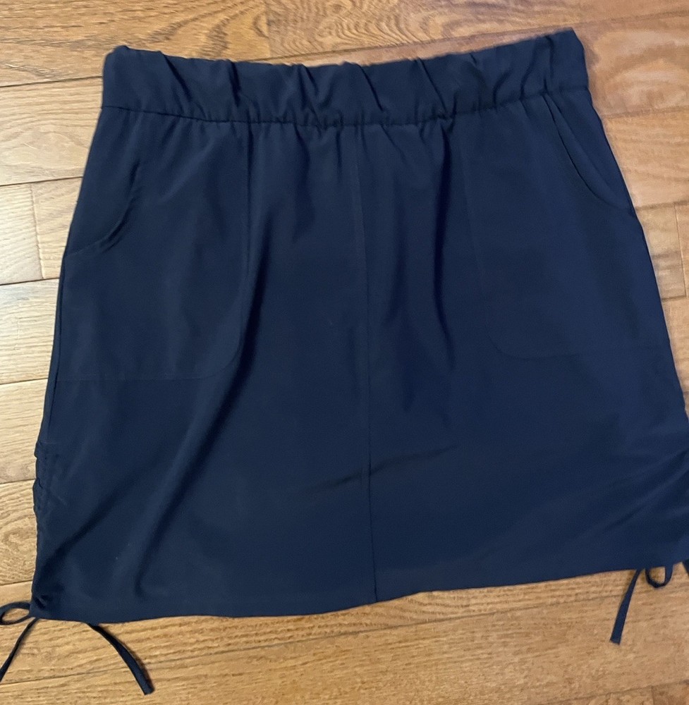 T by TALBOTS Navy Blue Stretch Skort Skirt Pockets Side Ties, Women's M