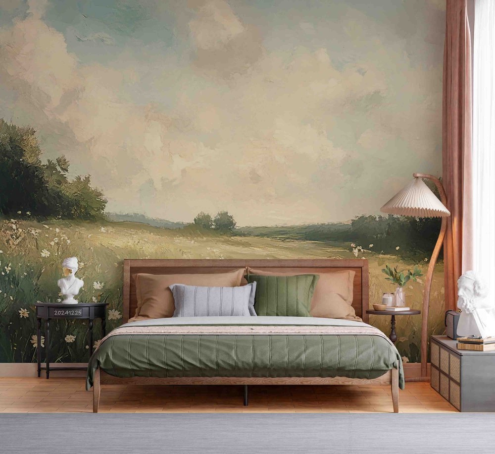 3D Sky Fields Flowers Oil Painting Wall Murals Wallpaper Murals Wall Sticker