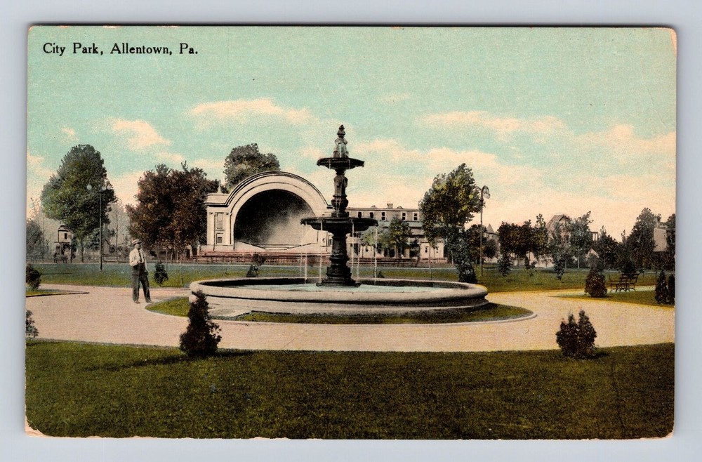 Allentown PA-Pennsylvania, City Park, Fountain, Gent, Vintage Postcard