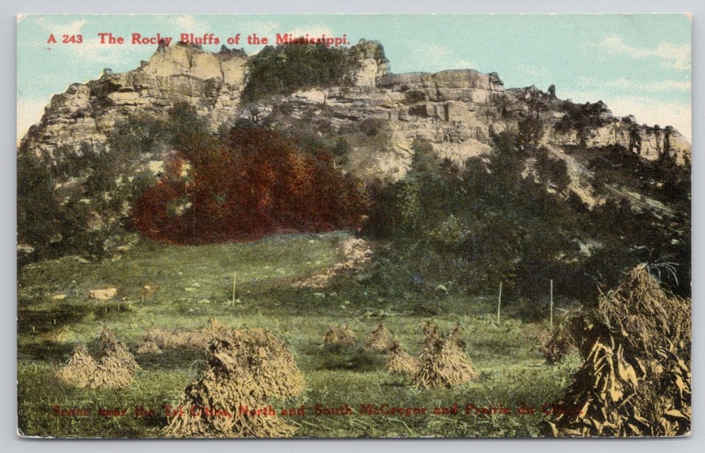 Rocky Bluffs of Mississippi River Postcard McGregor IA Prairie du Chien WI