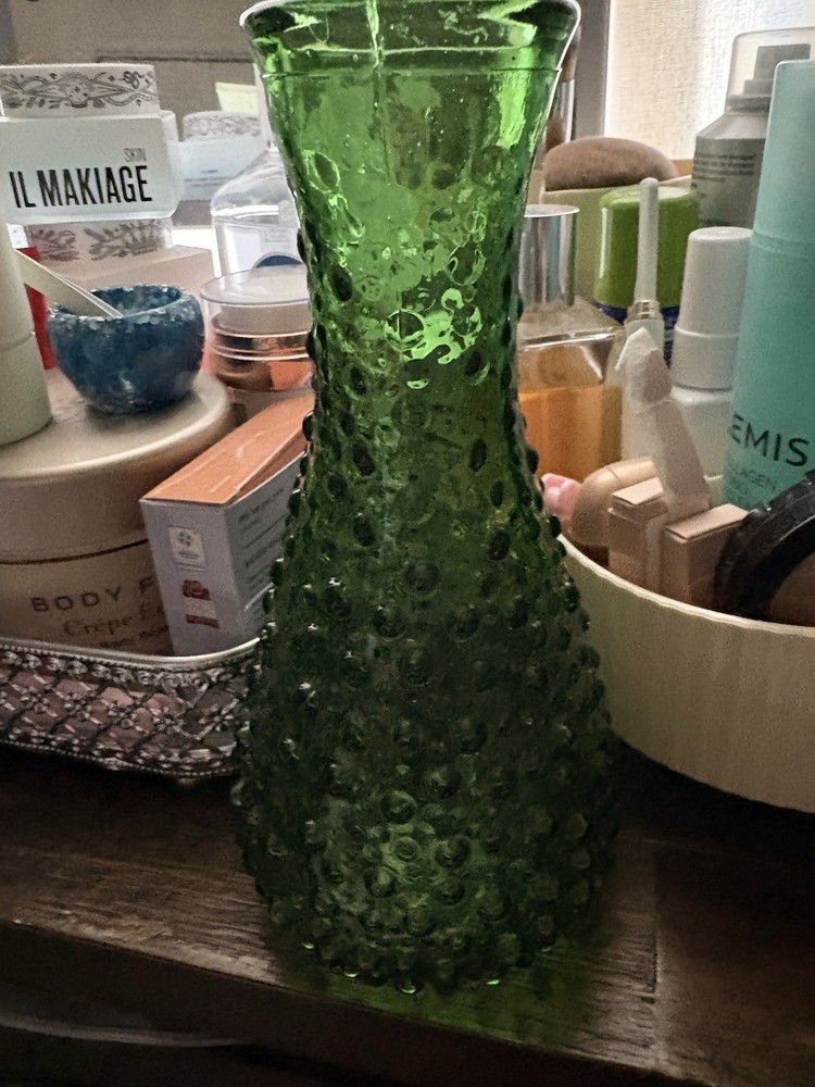 Green Hobnail Glass Art Vase Decorative Glossy Finish